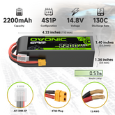OVONIC 4S 2200mAh 14.8V 130C LiPo Battery with XT60 Plug for 1/10 scale RC Vehicle RC Airplane